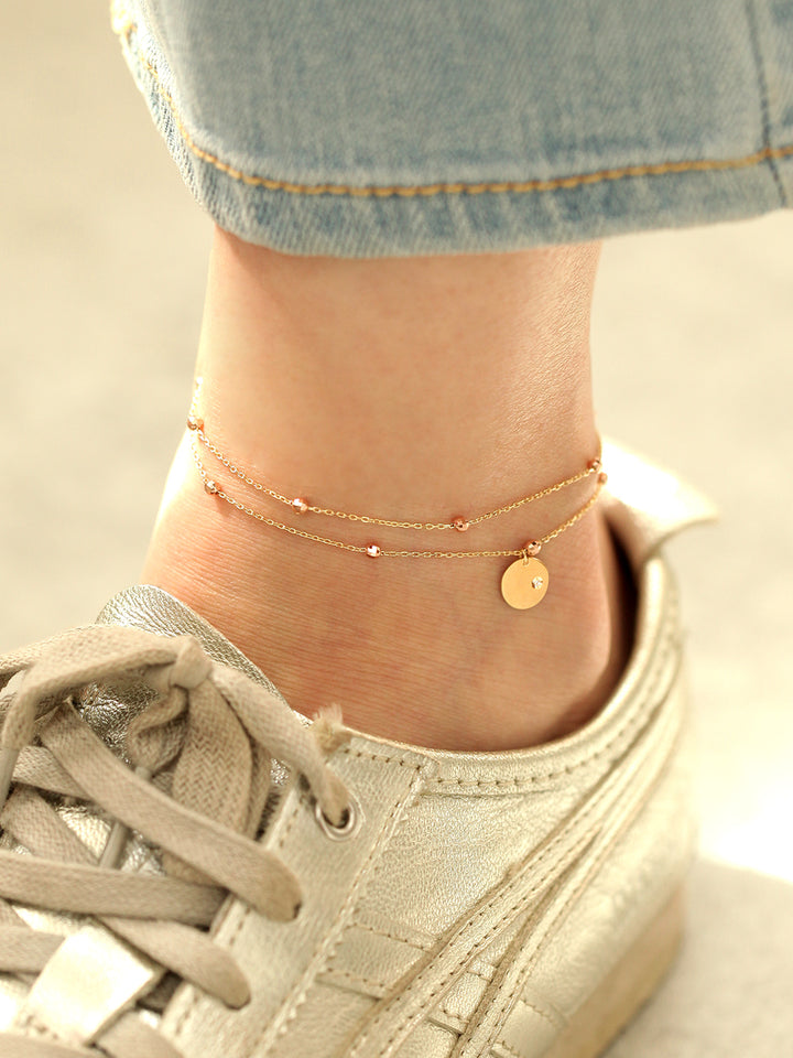 14K Gold Coin Cutting Ball Anklet