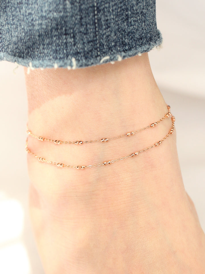 14K 18K Gold Cutting Ball Chain Anklet