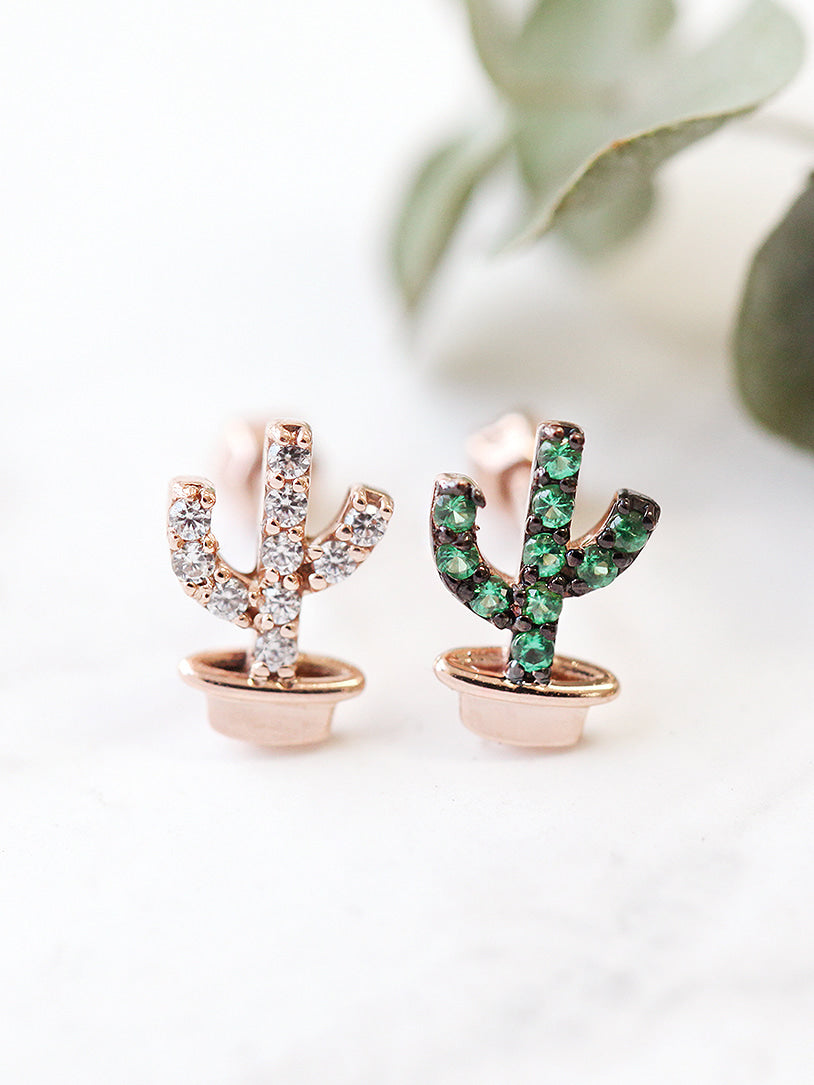 14K Gold Cactus Cubic Cartilage Earring 18G16G