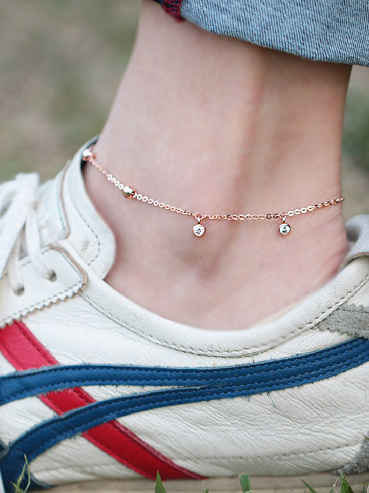 14K Gold Ball Cubic Anklet