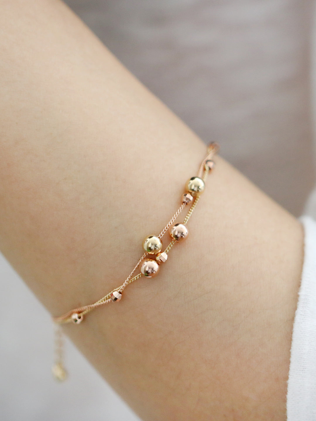 14K Gold Mix Round Ball Bracelet