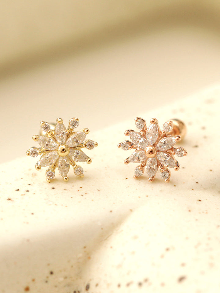 14K Gold Crystal Snow Cubic Cartilage Earring 20G