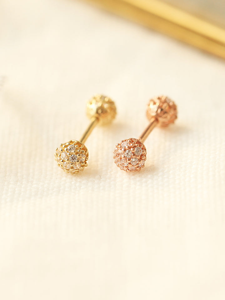 14K Gold Double Cubic Ball Cartilage Earring 18G