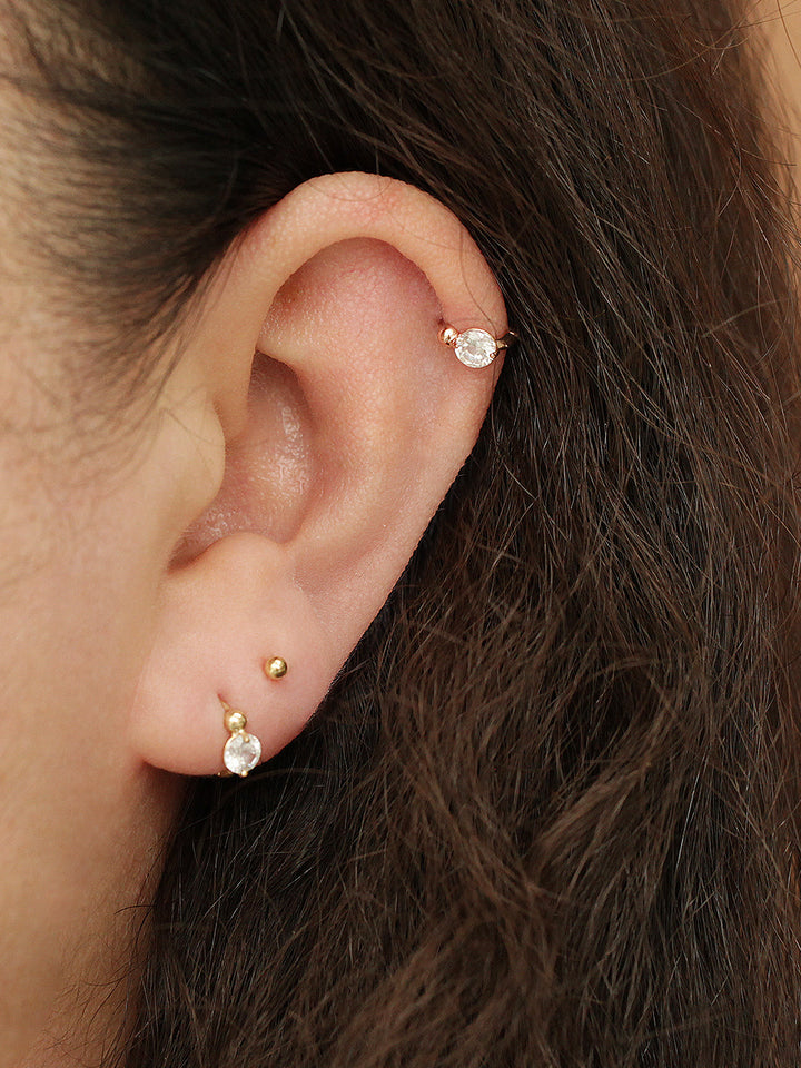 14K Gold Cubic Ball Hoop Earring