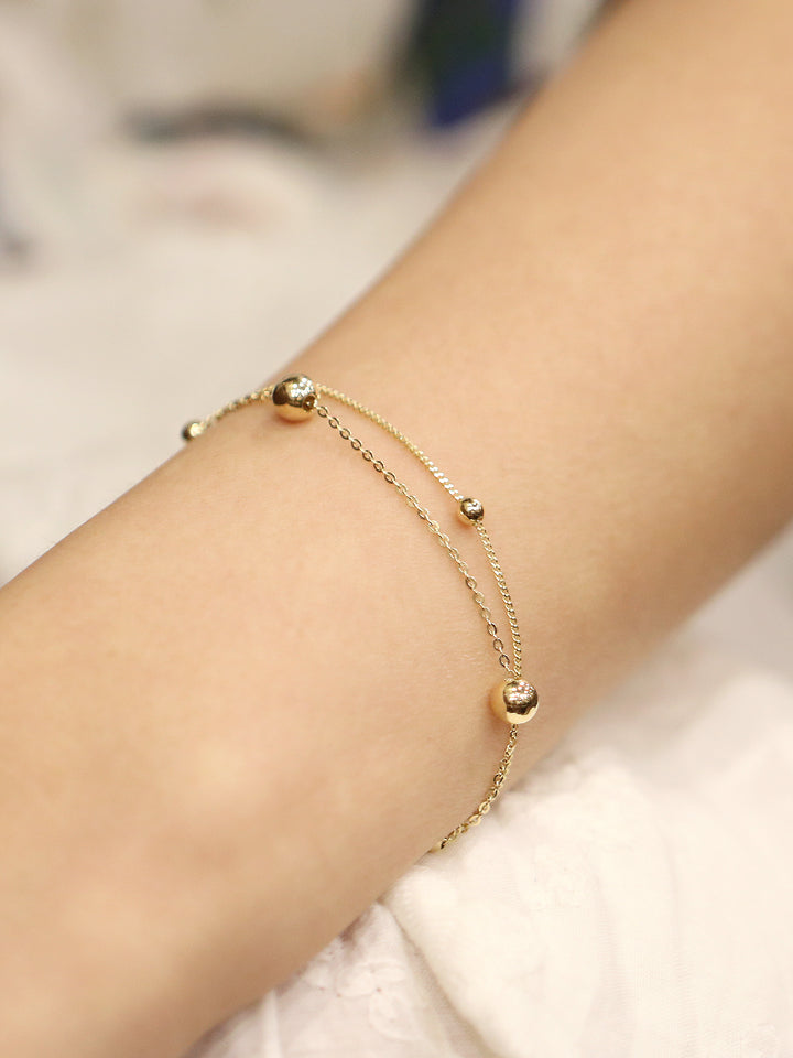 14K Gold 2 Line Ball Bracelet