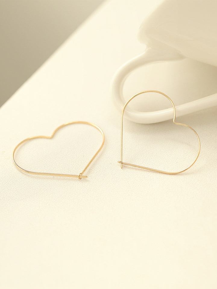 14K Gold Slim Heart Hoop