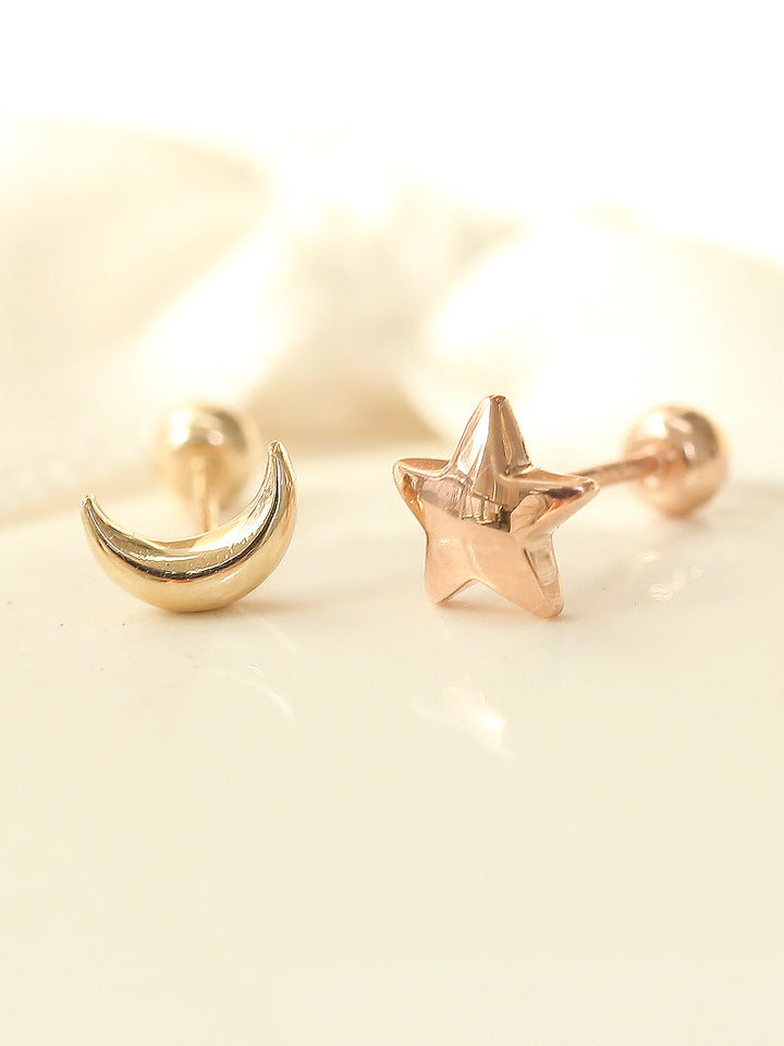 14K Gold Moon & Star Cartilage Earring 20g