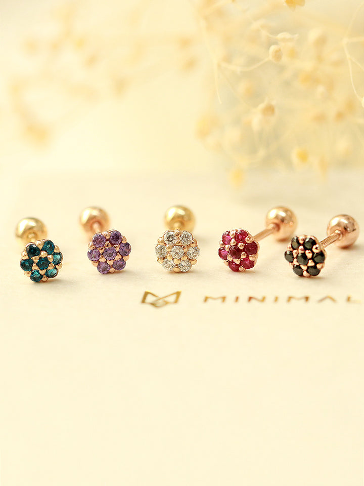 14K Gold Mini Colorful Flower Cartilage Earring 20G