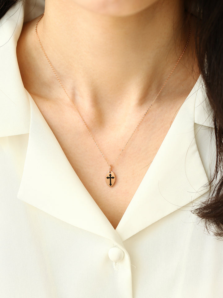 14K 18K Gold Black Cross Necklace