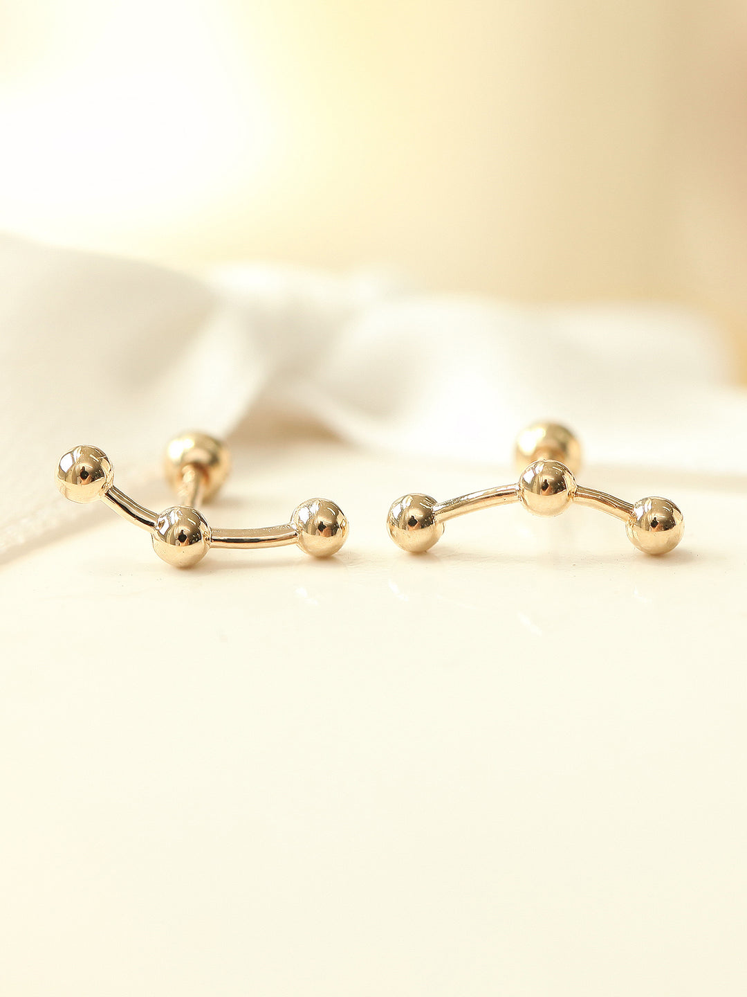 14K gold Triple Ball cartilage earring 18g16g