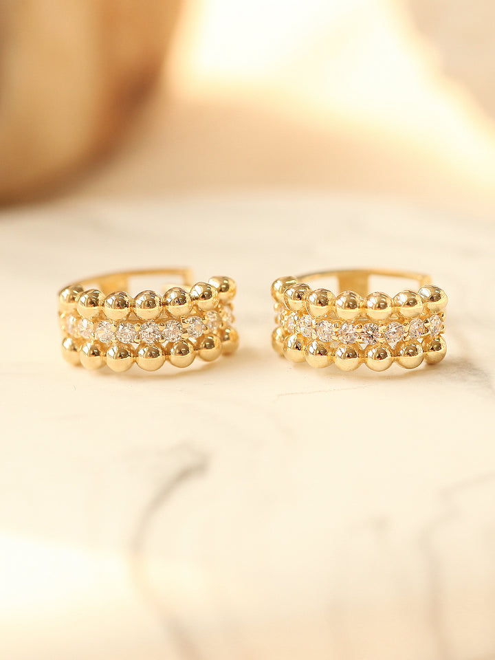 14K Gold Triple Cubic Ball Hoop Earring