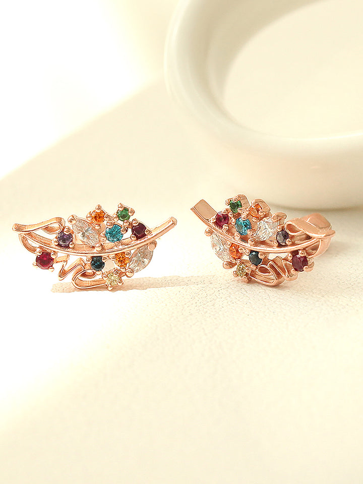 14K Gold Colorful Cubic Leaf Cartilage Earring 18G16G