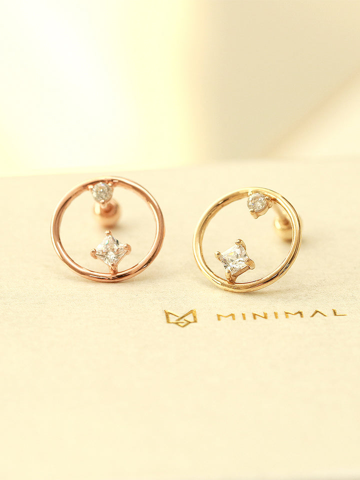 14K Gold Circle Point Cubic Cartilage Earring 20G18G