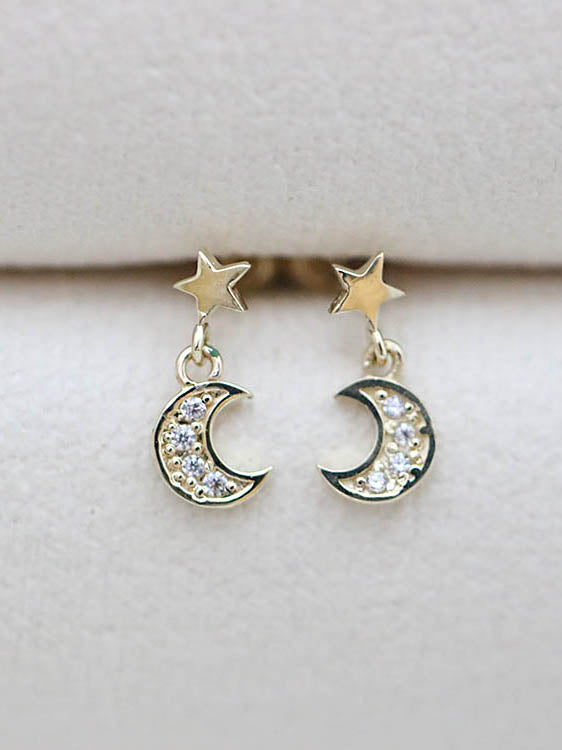 14K Gold Dangle Moon Cartilage Earring 18G16G