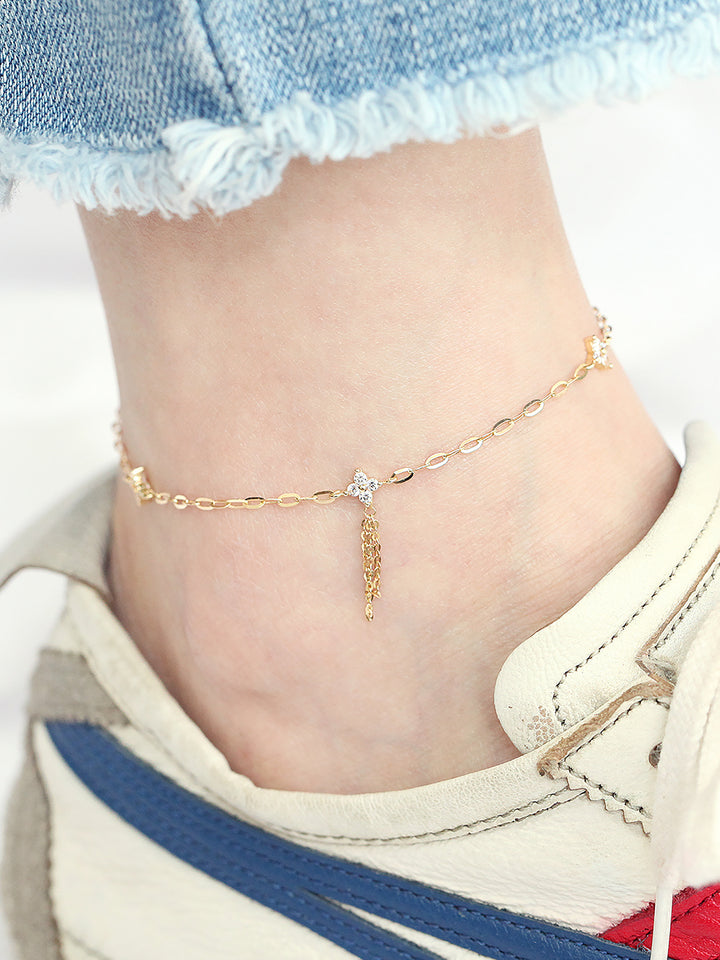 14K Gold Cubic Flower Chain Anklet