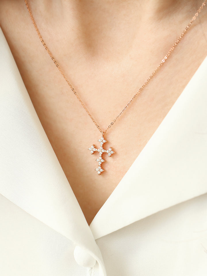 14K 18K Gold Crystal Cross Necklace