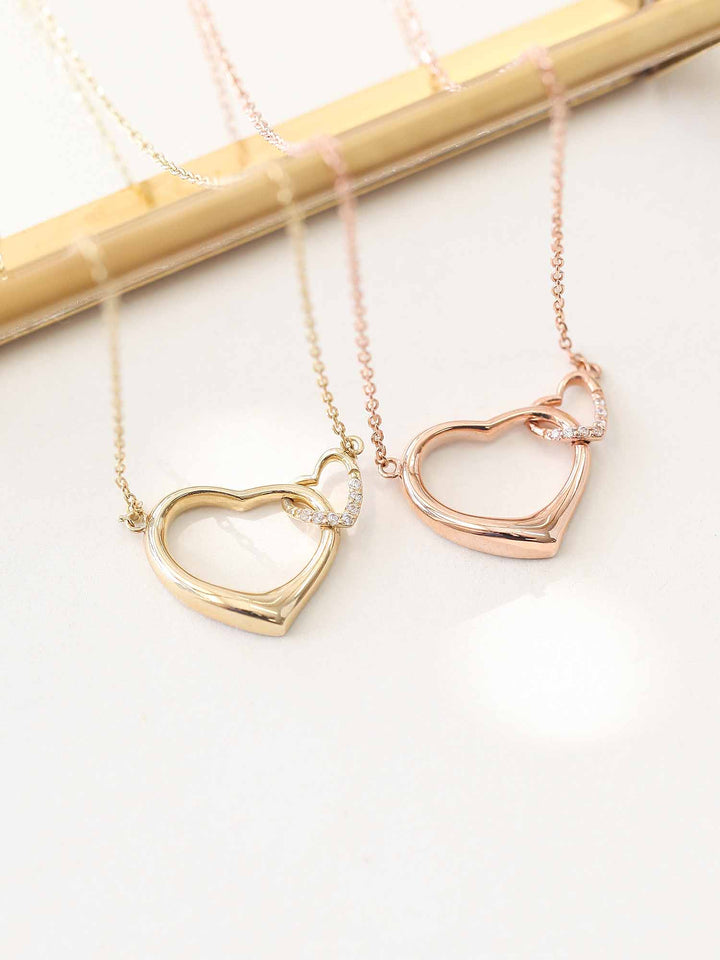 14K 18K Gold Double Heart Necklace