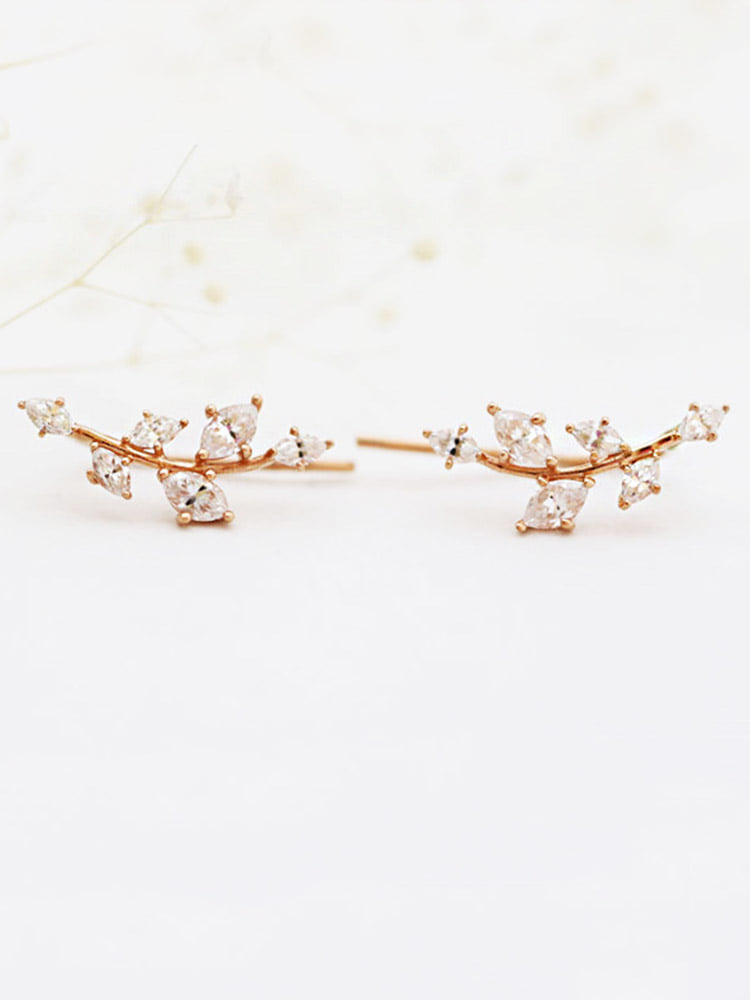 14K Gold CZ Leaf Ear Climber