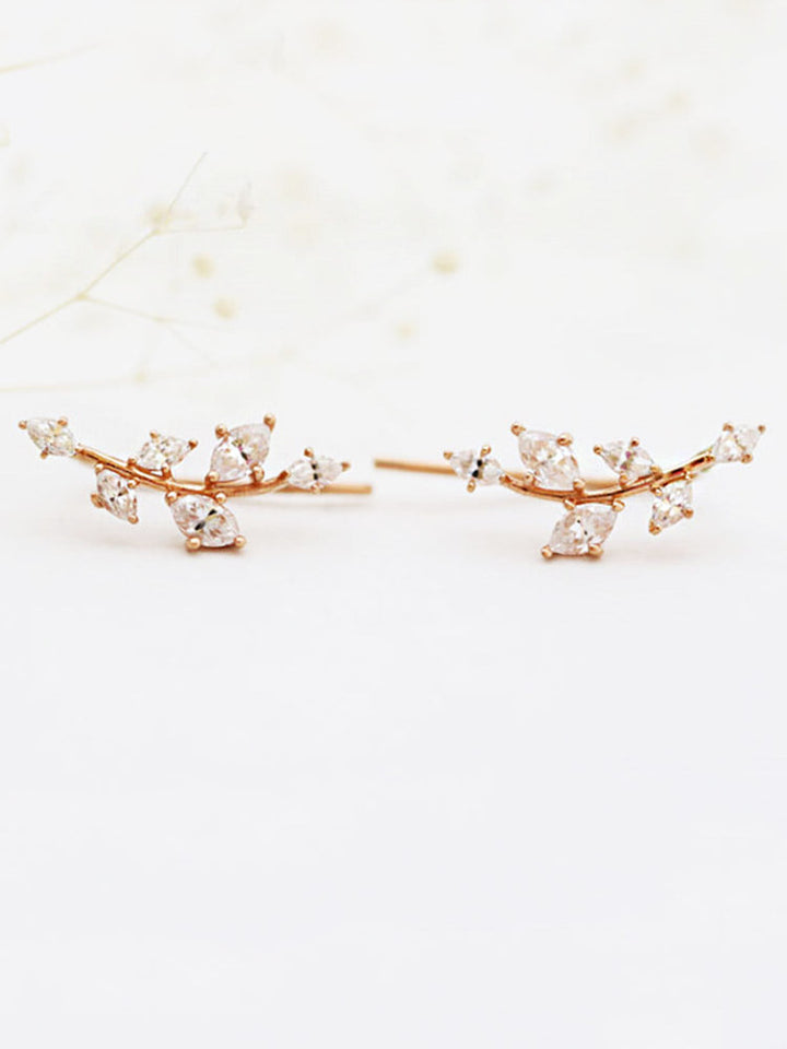 14K Gold CZ Leaf Ear Climber