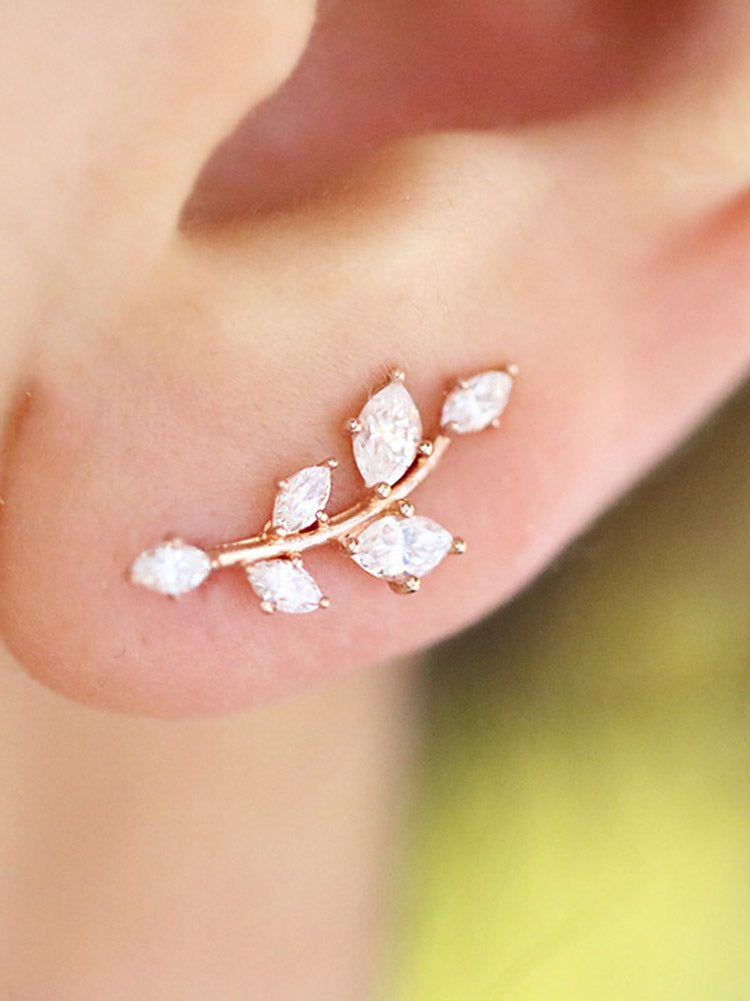 14K Gold CZ Leaf Ear Climber