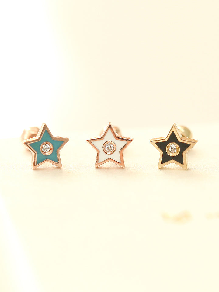 14K Gold Enamel Cubic Star Cartilage Earring 18G16G