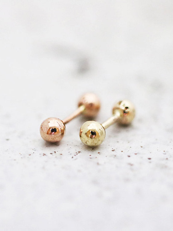 14K Gold Simple Ball Cartilage Earring 18G16G