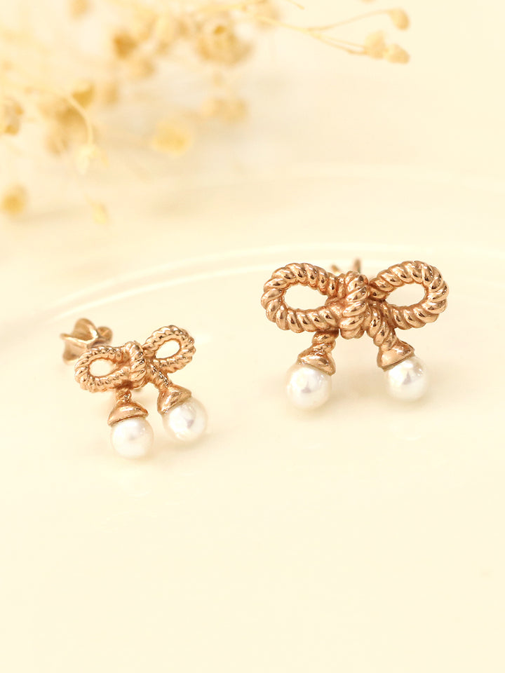 14K Gold Twist Ribbon Pearl Cartilage Earring 18G16G