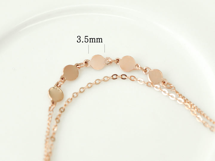 14K 18K Gold Two line Coin layered chain anklet