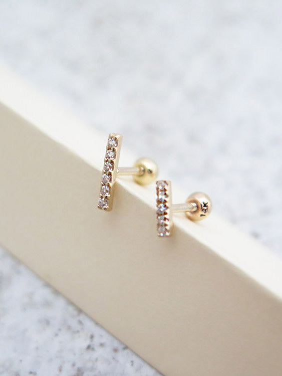 14K Gold CZ Stick Cartilage Earring S,L 18G16G