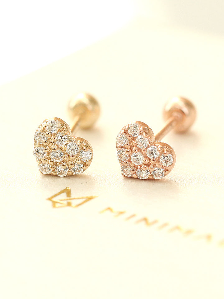 14K Gold Mini Volume Cubic Heart cartilage earring 20g