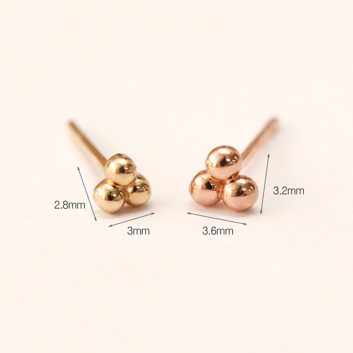 14K Gold Triangle Balls Stud Earring