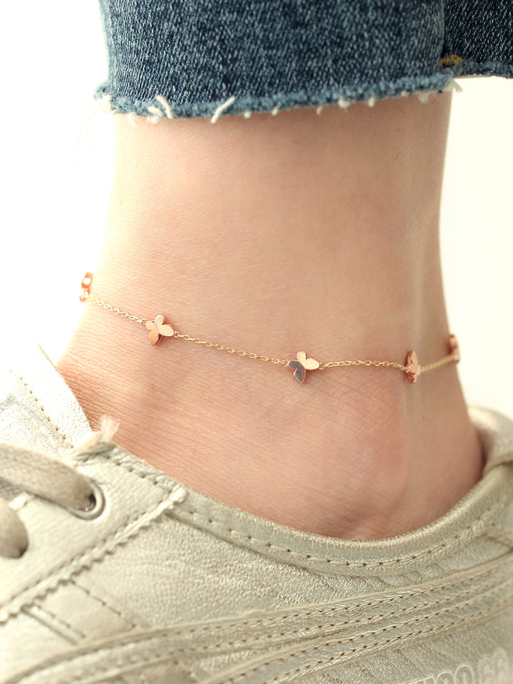 14K 18K Gold Mini Butterfly Anklet Bracelet