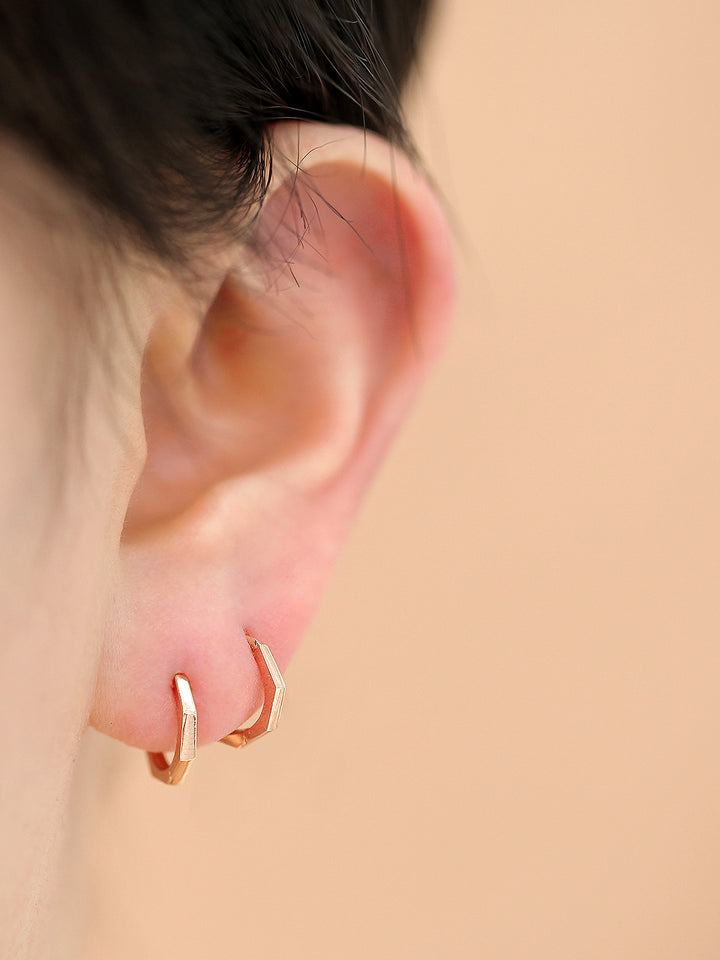 14K Gold Hexagon Hoop Earring