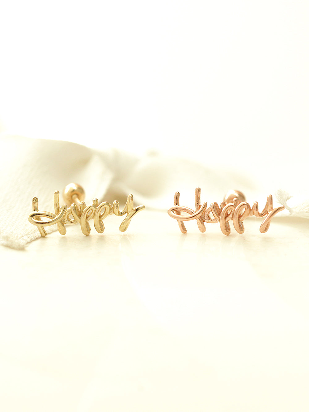 14K gold Happy cartilage earring 20g