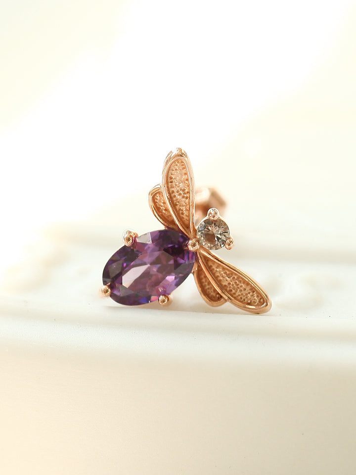 14K Gold Dragonfly Cartilage Earring 18G16G