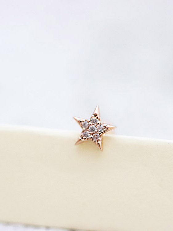 14K Gold CZ Star cartilage earring 18G16G