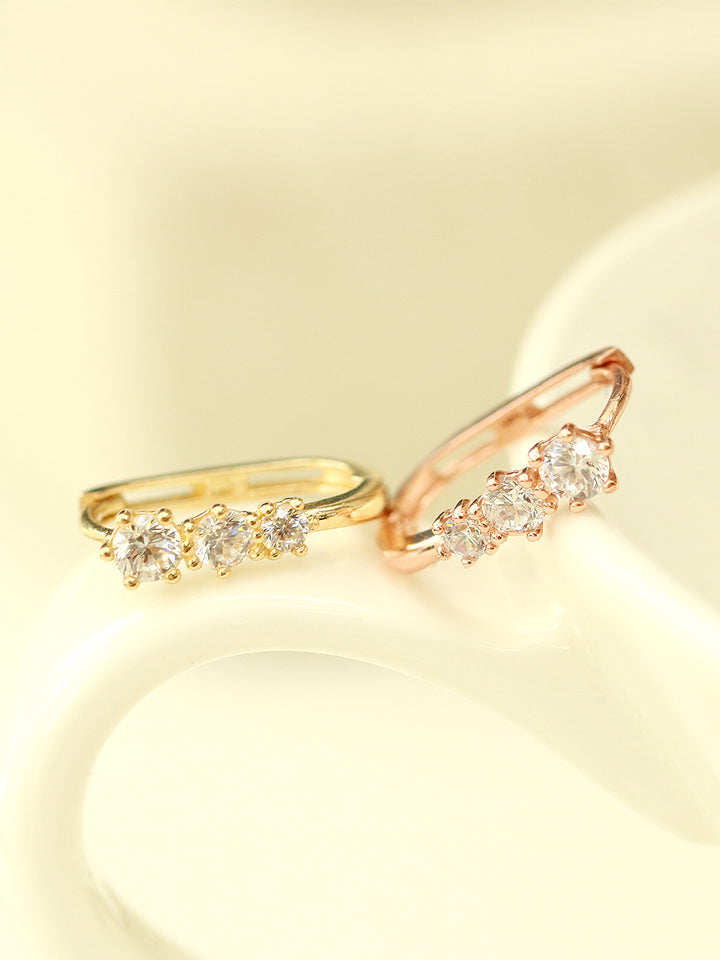 14K Gold 3 Cubic Hoop Earring