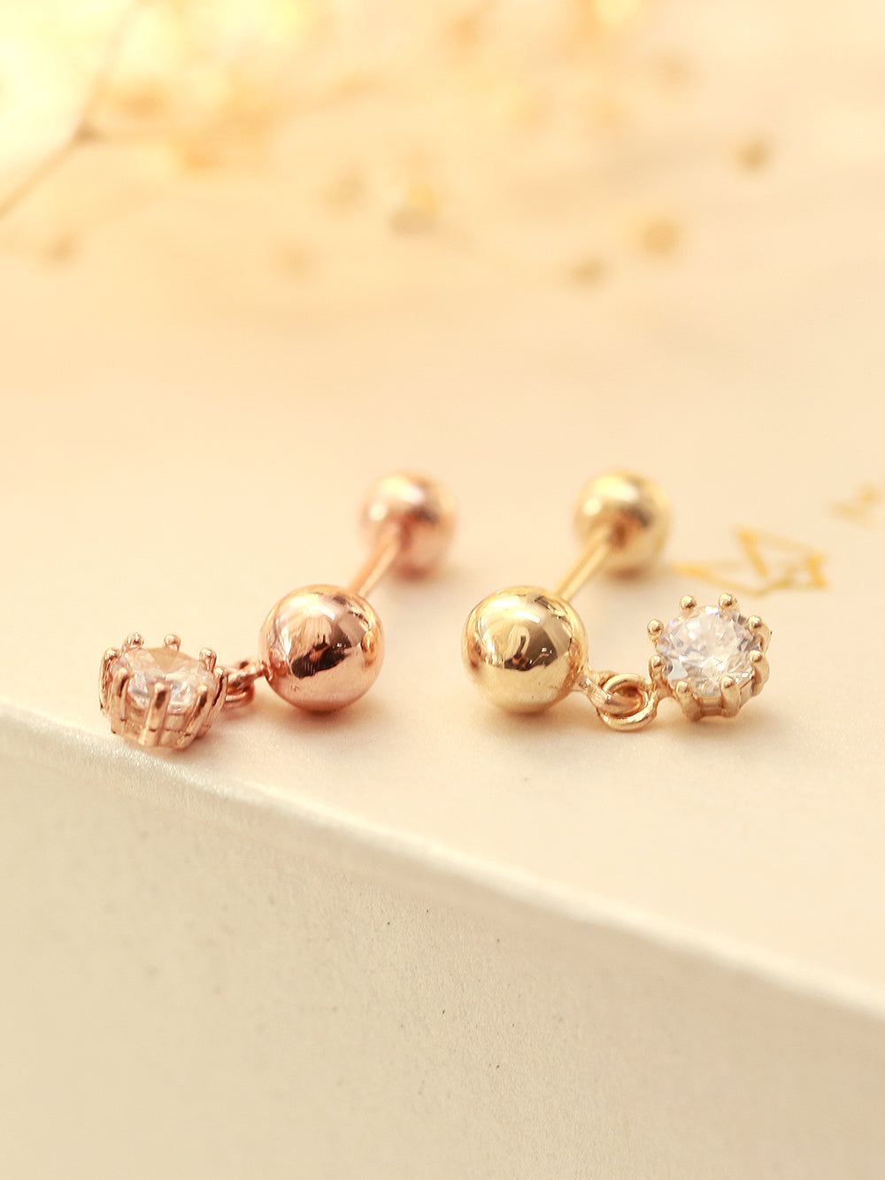 14K Gold Cubic Ball Drop Cartilage Earring 20G