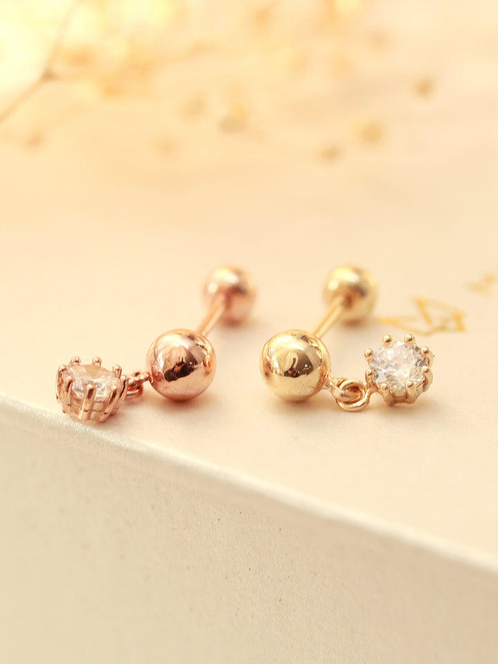 14K Gold Cubic Ball Drop Cartilage Earring 20G