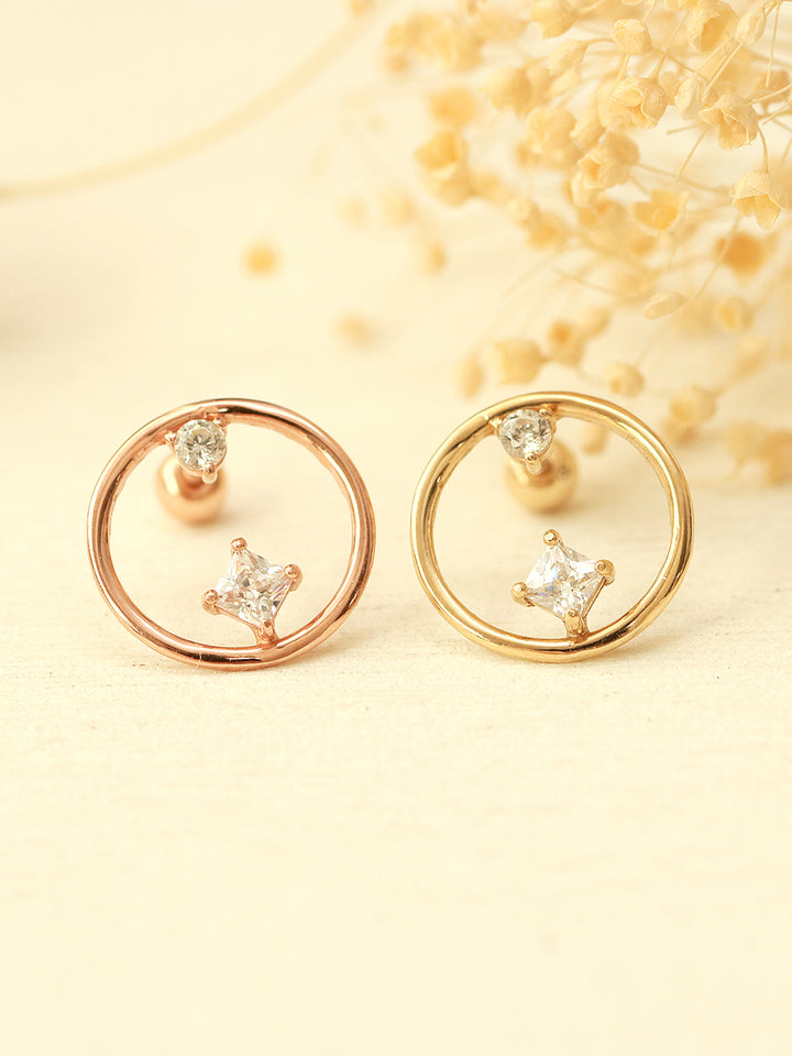 14K Gold Circle Point Cubic Cartilage Earring 20G18G