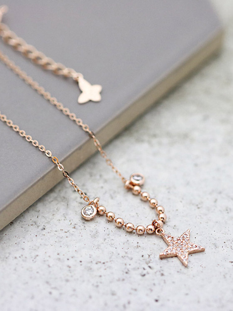 14K Gold Star Charm Anklet