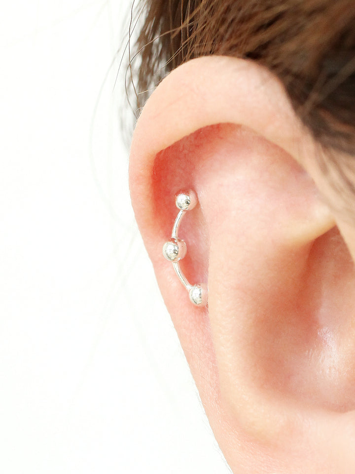 925 Silver triple Ball cartilage earring 16g