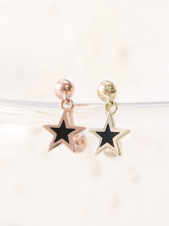 14K gold Black Star Drop cartilage earring 20g