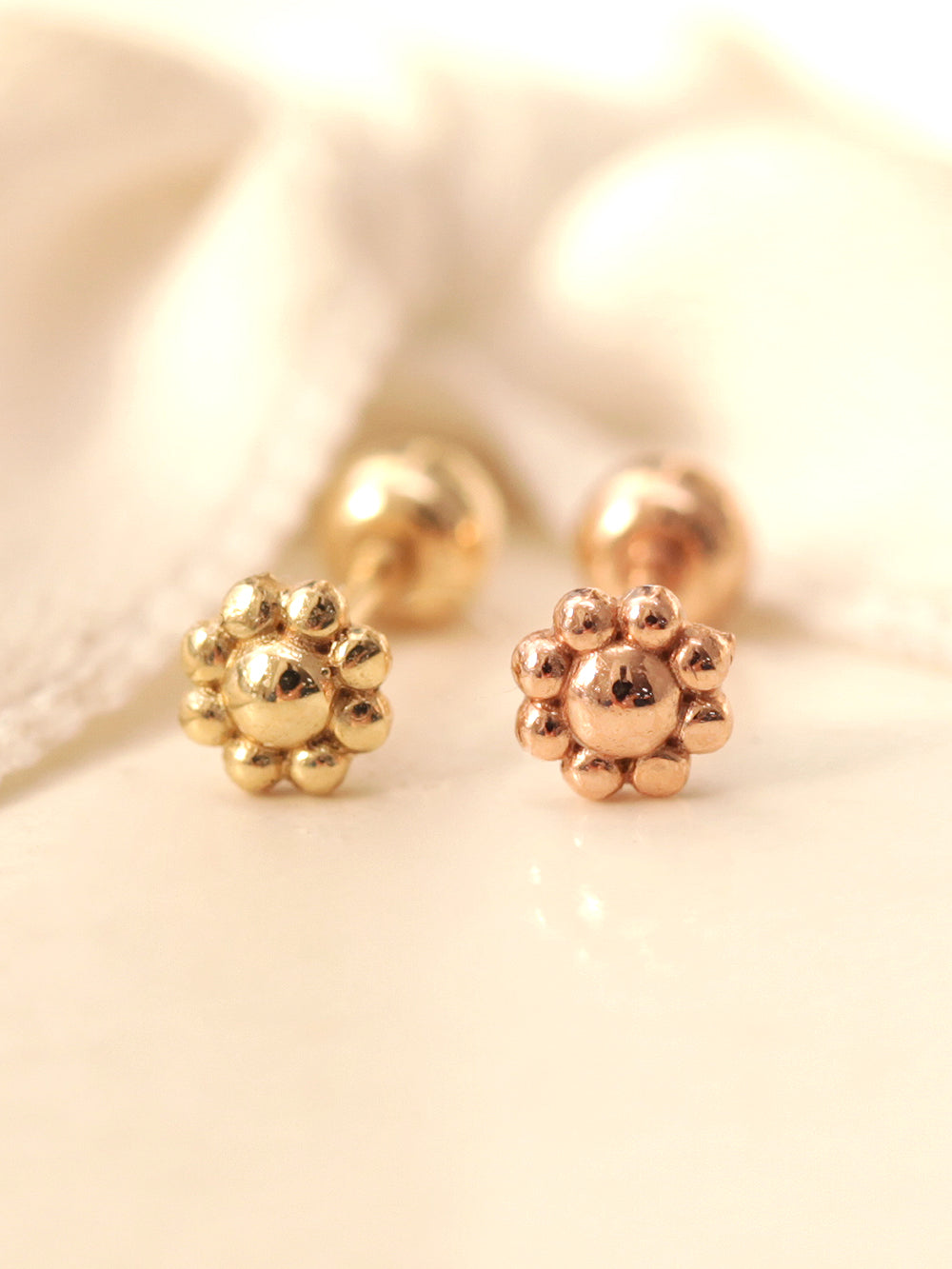 14K gold Mini Ball Flower cartilage earring 20g