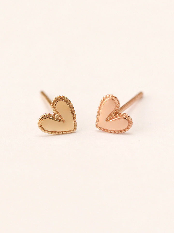 14K Gold Glossy Heart Stud Earring