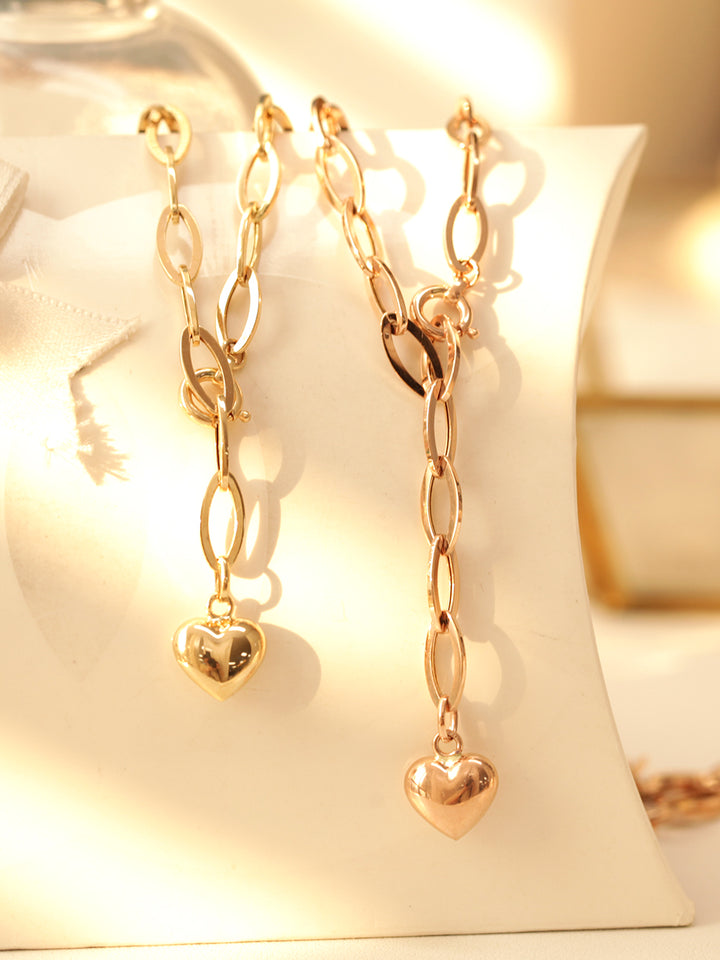 14K Gold Heart Round Chain Necklace