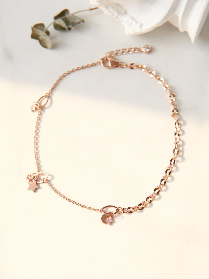 14K 18K Gold Moon Star Chain Anklet