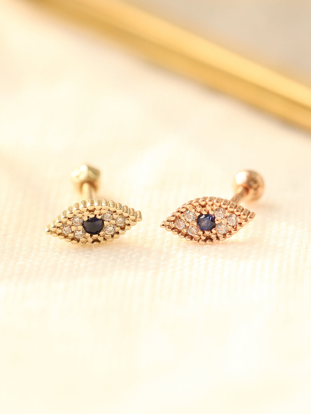 14K Gold Evil Eye Cubic Cartilage Earring 18G16G