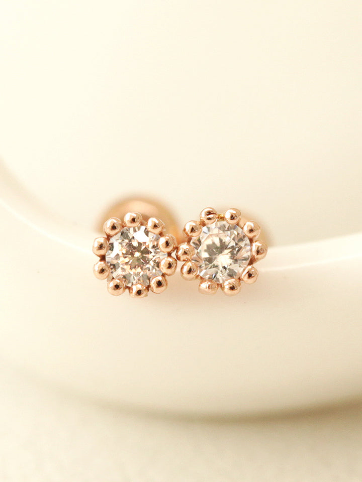 14K Gold Round Cubic Cartilage Earring 20G18G16G