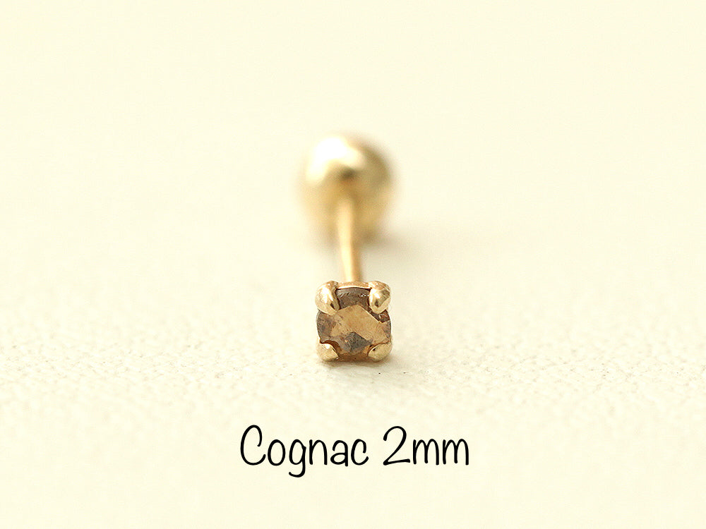 14K gold Rough Diamond cartilage earring 2mm 20g